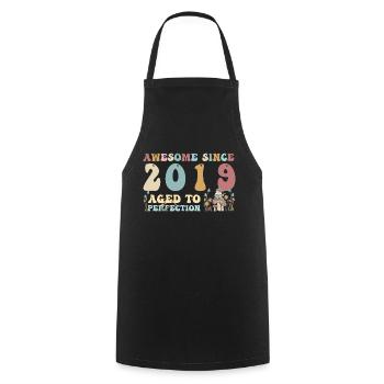 Awesome since 2019 - 4th Birthday - 2023 Groovy - Cooking Apron - black - Front - AI Model Male 185 dark (185cm)