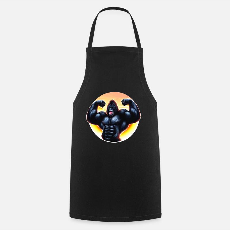 Gorille musclé du coucher du soleil - Tablier de cuisine - noir