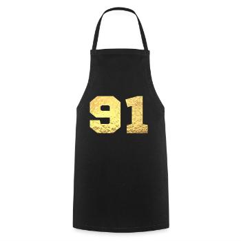 Number 91 Gold Glitter - 91st Anniversary - Cooking Apron - black - Front - AI Model Male 185 dark (185cm)