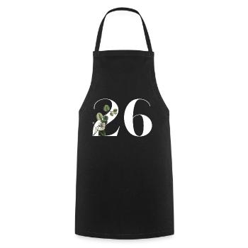 Numéro 26 floral vert -26e anniversaire floral - Tablier de cuisine - noir - Devant - AI Model Male 185 dark (185cm)