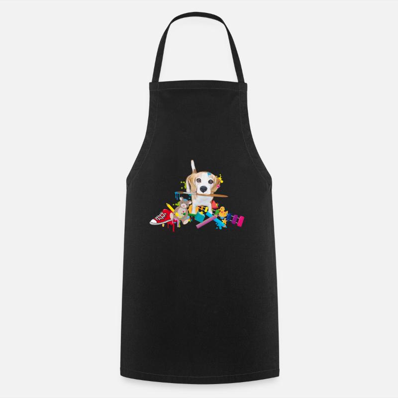 beagle with a brush - Cooking Apron - black