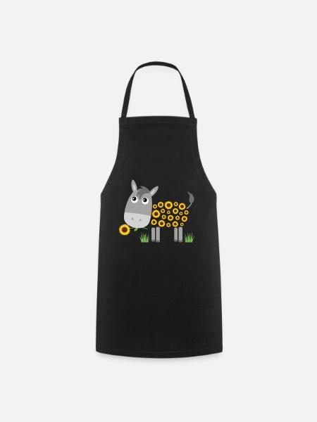 Donkey with sunflowers instead of fur - Cooking Apron - black