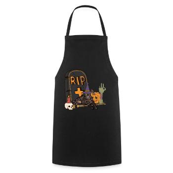 Cute and creepy shorthair cat Halloween - Cooking Apron - black - Front - AI Model Male 185 dark (185cm)