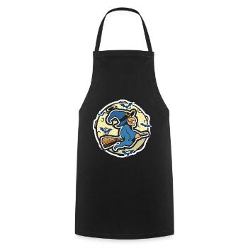 Witch with witch's broom Halloween - Cooking Apron - black - Front - AI Model Male 185 dark (185cm)