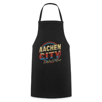 Aachen Germany City Font 80s Style - Cooking Apron - black - Front - AI Model Male 185 dark (185cm)