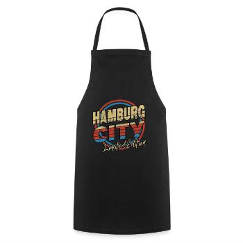 Hamburg Germany City Font 80s Style - Cooking Apron - black - Front - AI Model Male 185 dark (185cm)