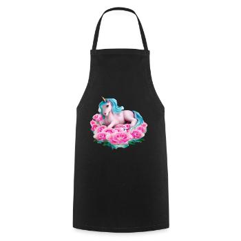 Licorne dans les roses - Tablier de cuisine - noir - Devant - AI Model Male 185 dark (185cm)
