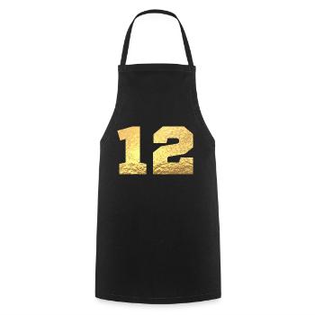 Number 12 Gold Glitter - 12th Anniversary - Cooking Apron - black - Front - AI Model Male 185 dark (185cm)