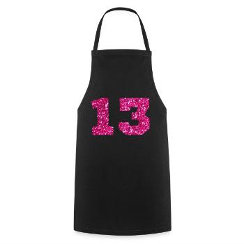 Numéro 13 paillettes rose - 13e anniversaire - Tablier de cuisine - noir - Devant - AI Model Male 185 dark (185cm)