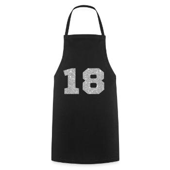 Numéro 18 paillettes argenté - 18e anniversaire - Tablier de cuisine - noir - Devant - AI Model Male 185 dark (185cm)