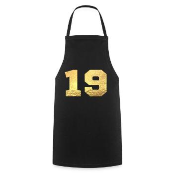 Number 19 Gold Glitter - 19th Anniversary - Cooking Apron - black - Front - AI Model Male 185 dark (185cm)