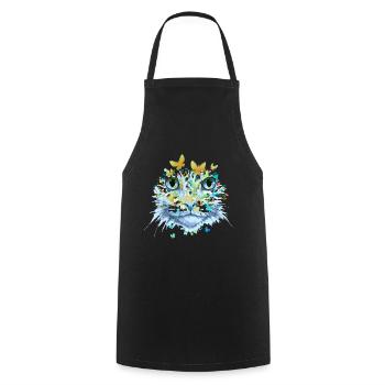 Chat Chat Visage Chats Chaton Fleurs Insecte - Tablier de cuisine - noir - Devant - AI Model Male 185 dark (185cm)