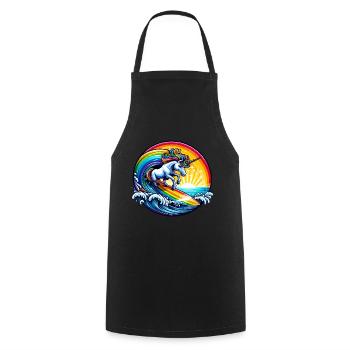Surfendes Einhorn auf Regenbogenwelle - Kochschürze - Schwarz - Vorne - AI Model Male 185 dark (185cm)