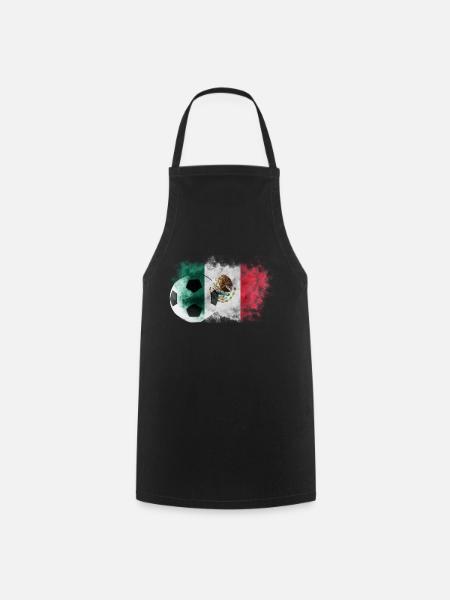 Drapeau du Mexique avec ballon de football - Tablier de cuisine - noir