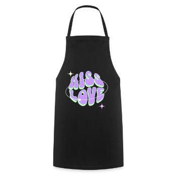 KISS LOVE - Retro Liebe - Cooking Apron - black - Front - AI Model Male 185 dark (185cm)