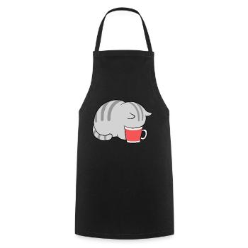 Kawaii Cat in Coffee Japanese Neko Kitten - Cooking Apron - black - Front - AI Model Male 185 dark (185cm)