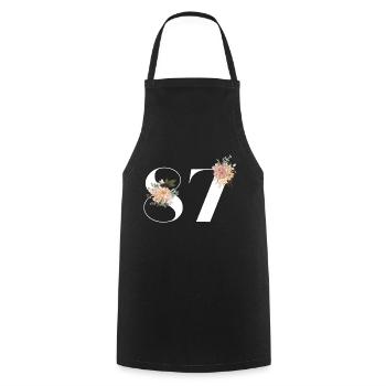 87e anniversaire fleuris (Cadeau de 87 ans) - Tablier de cuisine - noir - Devant - AI Model Male 185 dark (185cm)