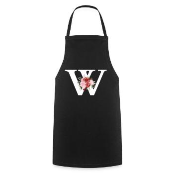 Letter w floral red - Cooking Apron - black - Front - AI Model Male 185 dark (185cm)