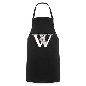 Purple floral w letter - Cooking Apron - black - Front - AI Model Male 185 dark (185cm)