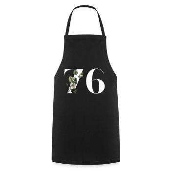Number 76 Floral Green - 76th Floral Birthday - Cooking Apron - black - Front - AI Model Male 185 dark (185cm)