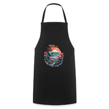 Japanischer Drache am Mount Fuji mit Kirschblüten - Kochschürze - Schwarz - Vorne - AI Model Male 185 dark (185cm)