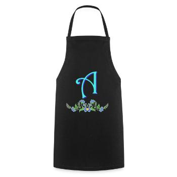 flower blue a - Cooking Apron - black - Front - AI Model Male 185 dark (185cm)
