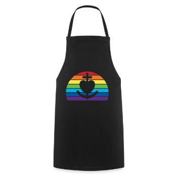 Foi Amour Espérance, Arc-en-ciel retro sunset - Tablier de cuisine - noir - Devant - AI Model Male 185 dark (185cm)
