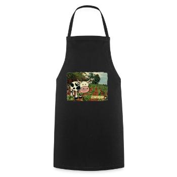 Cowtabak vs chewing tobacco - chewing cow in a field. - Cooking Apron - black - Front - AI Model Male 185 dark (185cm)