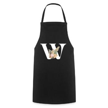 letter W flowers - Cooking Apron - black - Front - AI Model Male 185 dark (185cm)