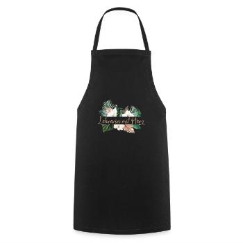 Lehrerin mit Herz -Floral-Palmen- personalisierbar - Kochschürze - Schwarz - Vorne - AI Model Male 185 dark (185cm)