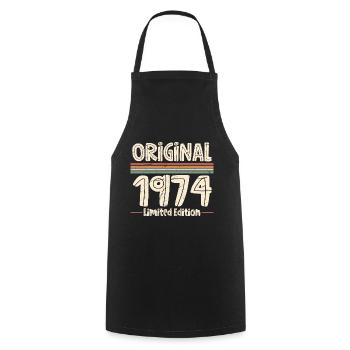 50ème Anniversaire 1974 Année de naissance Millésime - Tablier de cuisine - noir - Devant - AI Model Male 185 dark (185cm)