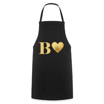 Lettre b cœur doré - Tablier de cuisine - noir - Devant - AI Model Male 185 dark (185cm)