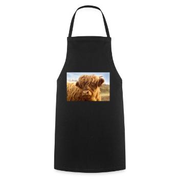Little cow, brown calf looks at the camera - Cooking Apron - black - Front - AI Model Male 185 dark (185cm)