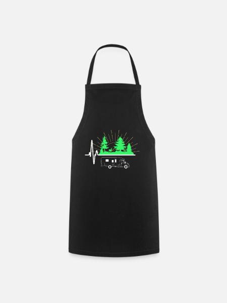Motorhome Heartbeat ECG Camper Camping Funny G - Cooking Apron - black