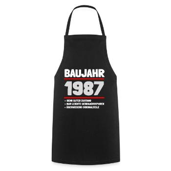 Baujahr 1987 und sehr guter Zustand - Kochschürze - Schwarz - Vorne - AI Model Male 185 dark (185cm)