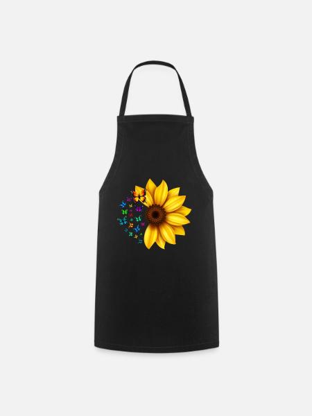 Design avec des tournesols et des papillons - Tablier de cuisine - noir