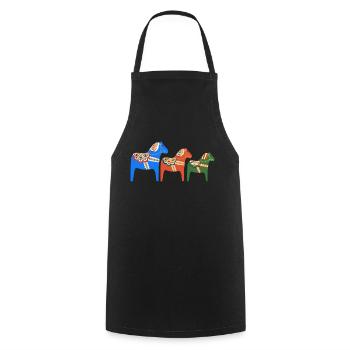 3 chevaux Dala alignés en orange, bleu et vert - Tablier de cuisine - noir - Devant - AI Model Male 185 dark (185cm)