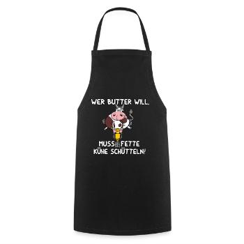 Wer Butter will - Kochschürze - Schwarz - Vorne - AI Model Male 185 dark (185cm)