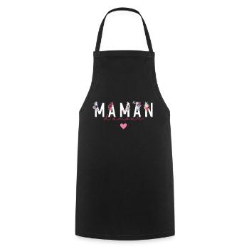 Maman d’amour fleurs- idée cadeau maman - Tablier de cuisine - noir - Devant - AI Model Male 185 dark (185cm)