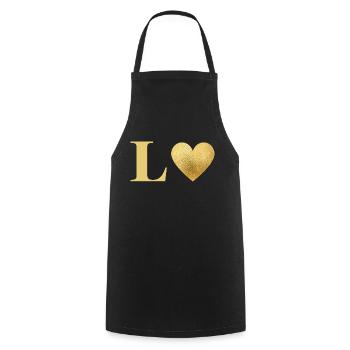 Letter l Golden Heart - Cooking Apron - black - Front - AI Model Male 185 dark (185cm)