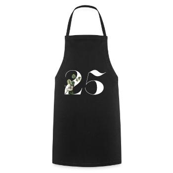 Numéro 25 floral vert -25e anniversaire floral - Tablier de cuisine - noir - Devant - AI Model Male 185 dark (185cm)