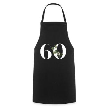 Number 60 Floral Green - 60th Birthday Floral - Cooking Apron - black - Front - AI Model Male 185 dark (185cm)