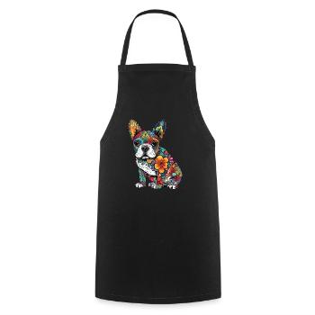 Colorful French-bulldog art design - Cooking Apron - black - Front - AI Model Male 185 dark (185cm)
