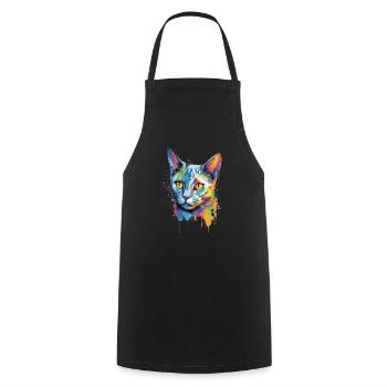 Colorful Russian-blue cat - Cooking Apron - black - Front - AI Model Male 185 dark (185cm)