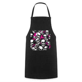 Chaos mit Totenköpfen in Pink Rosa - Kochschürze - Schwarz - Vorne - AI Model Male 185 dark (185cm)