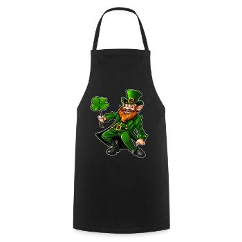 Leprechaun de la Saint-Patrick avec trèfle - Tablier de cuisine - noir - Devant - AI Model Male 185 dark (185cm)