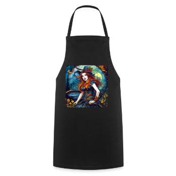 Halloween Witch with Red Hair + Flowers in Autumn - Cooking Apron - black - Front - AI Model Male 185 dark (185cm)
