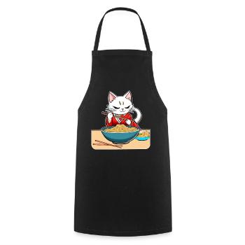 Cute asian cat and ramen noodles - Cooking Apron - black - Front - AI Model Male 185 dark (185cm)