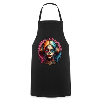 140BPM Gb MAJOR - Cool Woman with Headphones! - Cooking Apron - black - Front - AI Model Male 185 dark (185cm)