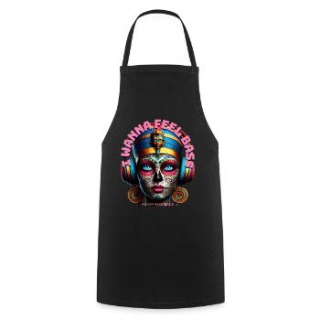 I WANNA FEEL BASS - Cool Princess with Headphones! - Cooking Apron - black - Front - AI Model Male 185 dark (185cm)